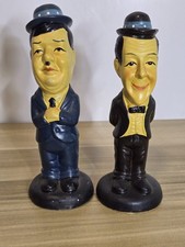 Laurel And Hardy Figure Ornaments Ceramic Statue 7.5" Tall. Pair / Bundle. 