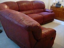 Burgundy double recliner corner sofa