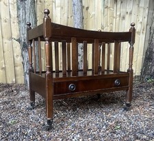 Antique Vintage Oak Canterbury Magazine Rack Storage On Casters