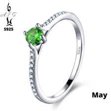 Genuine Sterling Silver S925 Rings Beaded 12 Months Birthstone Gemstone Ring AFG