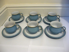 DENBY COLONIAL BLUE 6 X CUPS AND SAUCERS GOOD USED CONDITION U