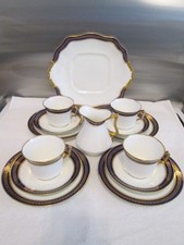 Set Of Four Adderleys Ltd Cobalt Blue Gold leaf border 7313 trios