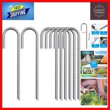 12-Inch Metal Tent Pegs - 8 Pack J-Shape Stakes for Camping & Garden Securement