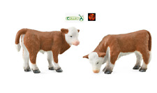 Hereford Calf Pair of Cow Cattle Farm Toy Model Figures by CollectA New