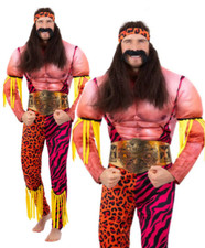 Wrestler Costume Adults Deluxe Padded Muscle Chest Wrestling Fancy Dress Mens Ou