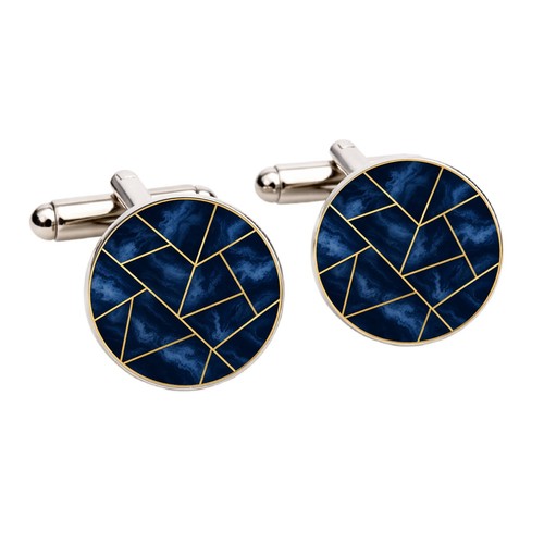 Navy geometric cufflinks gold - cufflinks,