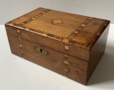 ANTIQUE WOODEN MARQUETRY BOX JEWELLERY TRINKET VINTAGE OLD EDWARDIAN WOOD CHEST