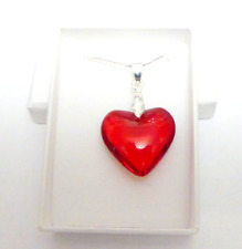 Large Red Glass Crystal Heart Necklace 18 in Silver Plated chain Valentine Gift