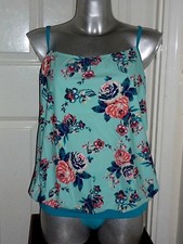 BNWT Ladies Pretty Turquoise Blouson 2pc Tankini Set Padded Cup Swimsuit UK 18