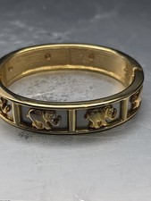 Vintage 1980s Lucky Elephant Clamp Bracelet Bangle Estate Piece Gold & Silver...