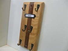 Key holder/rack solid oak fitted with 6 antique brass hooks top quality 22 cm !!