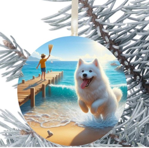 Samoyed dog hanging bauble - hanging,