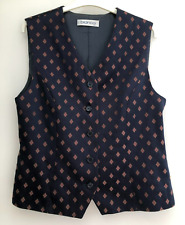 Ladies Vintage Waistcoat Diamonds Size 12, Navy Brown Gold, Back Buckle - Bianca