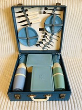 Vintage Sirram Blue Picnic Set for 4 People Retro 1960s 60s