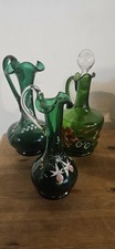 3 Green  Painted Glass Vases /