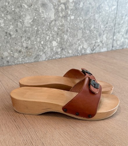 Brown tan leather - tan, clog