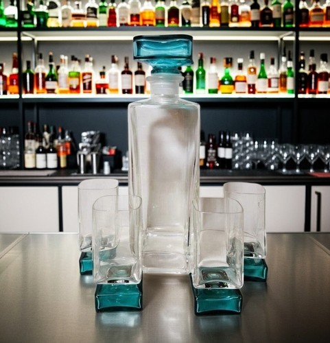 Vintage decanter and 4 - 10”,
