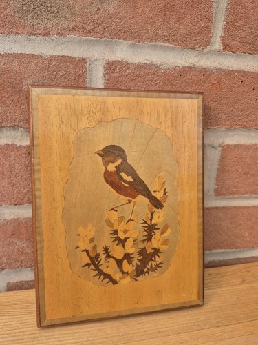 Vintage wood marquetry bird - wood,