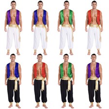 Men's 2Pcs Arabian Prince Cosplay Costume Halloween Party Fancy Dress Outfits