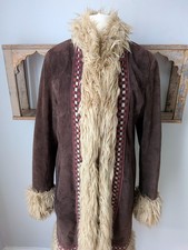 UK 10 8 Vintage Penny Lane Afghan Leather Topshop Y2K Coat Jacket Small 70s 90