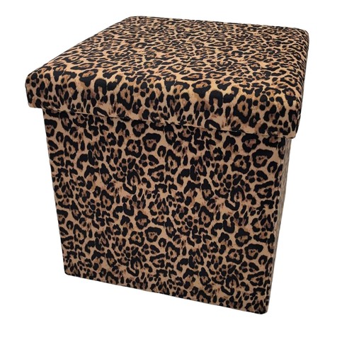 Leopard velvet ottoman - ottoman, storage