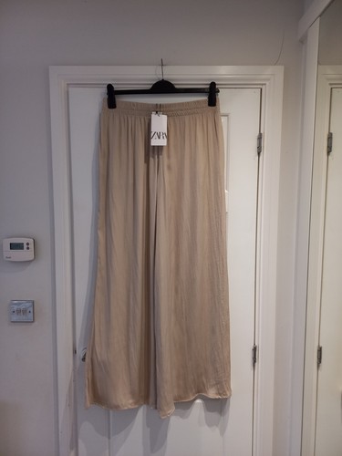 Zara beige wide leg satin - leg,