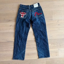 Evisu men's blue jeans 30 Kabuki mask embroidered logo Vintage Japanese Denim