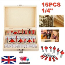 15Pcs Tungsten Carbide Tipped TCT Router Bits 1/4" Shank Sealed Bearing Bit Set
