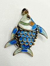 Antique CHINESE Cloisonne Enamel Silver ARTICULATED ANGEL FISH Pendant