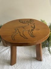 Rustic Carved 3 Legged Stool Outline Stag Picture