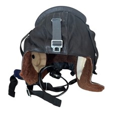 Soviet USSR MiG Pilot Aviator Black Leather Summer Helmet Military Surplus