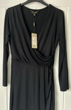BNWT Lipsy London Size 12 Black Faux Wrap Dress. Lightweight Stretchy.