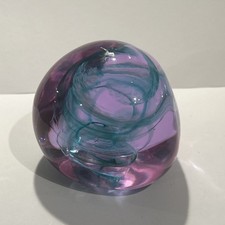 Vintage Caithness Glass Lilac Turquoise Swirl Large Pebble Paperweight C11G