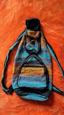 Indian Woven Cotton Orange And Blue Backpack Bag Hippie Boho