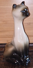 Vintage Kitsch Pottery 6 inches  Tall Cat Figurine Ornament  Siamese Blue Eyes