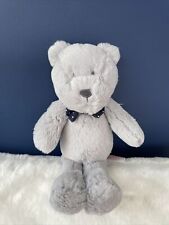 TESCO F&F GREY TEDDY BEAR WITH NAVY SPOTTY BOW TIE 10" SOFT TOY vgc