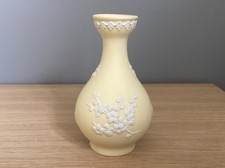 Wedgwood Primrose Yellow Jasperware Bud Vase with White Prunus Blossom 