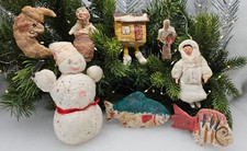 Traditional Folklore Characters Christmas Cotton Spun Vintage Decorations