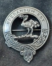 1960 Scottish Clan Silver Hallmark Brooch  'SPERANDUM EST' With Tartan Pouch 