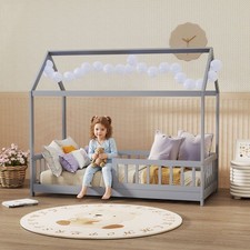 House-Shaped Kids Bed Frame with Guard Rails for Boys and Girls