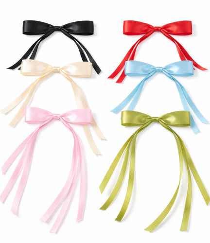 6pcs satin hair bow clips - satin, long