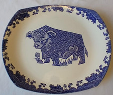 English Ironstone Oval Blue Bull Steak Plate Beefeater