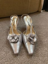 Esino Designer Silver High Heel Slingback Shoes Size 6 (39)