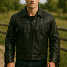 Men’s Black Fringe Leather