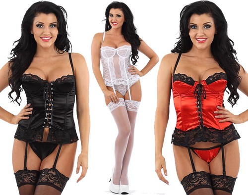 Black red satin lace corset - black,