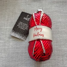 NEW Marks & Spencer Glass KNITTING WOOL NEEDLES Christmas Hanging Decoration M&S
