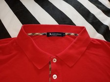 Aquascutum mens polo shirt XL Red Tartan Trim Short Sleeve Regular Fit 