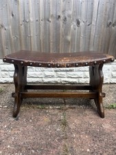 Vintage  Oak And Leather Footstool. Studded Ecclesiastical Design
