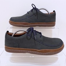 CLARKS Trapell Apron Shoes Mens UK 10 Blue Nubuck Leather Moccasin Lace Up NEW