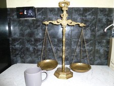 VINTAGE BRASS ORNATE WEIGHING SCALES 49CM TALL